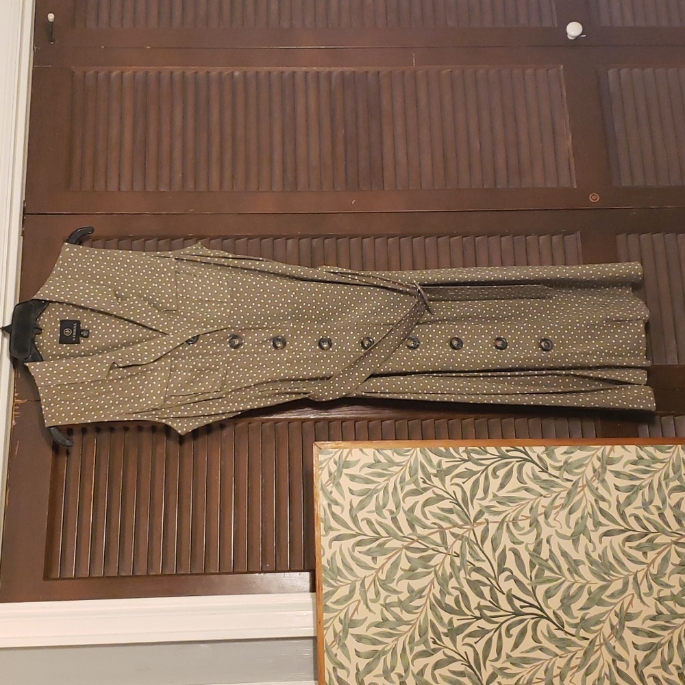 Olive green with white polka-dot button dress